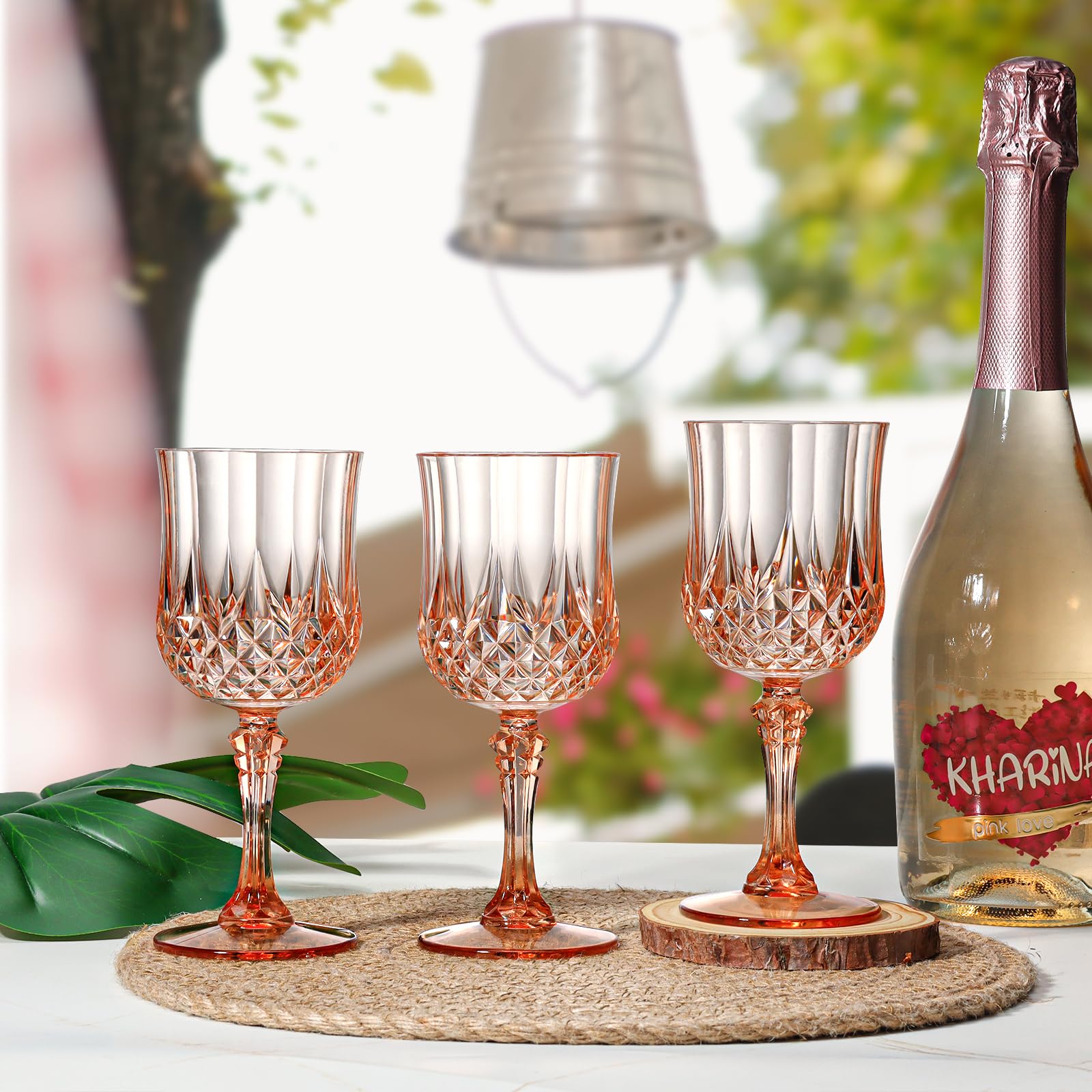 XUWAIDSGN Copas de vino de plástico vintage de 7 onzas, vasos irrompibles para boda, copas de agua de cristal, reutilizables, copas de champán vintage (48, rosa)