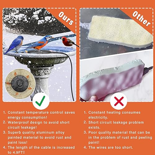 Miniatura 4 de Calentador de baño para pájaros, descongelador de baño de pájaros, calentador de agua para pájaros con control termostático, descongelador de baño