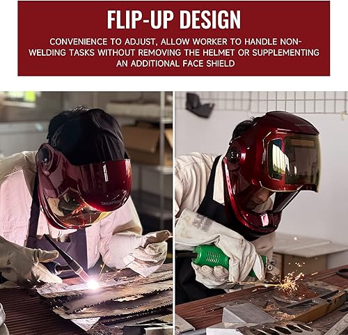 Miniatura 5 de Casco de soldadura con oscurecimiento automático abatible con pantalla panorámica grande de 180, vista lateral, color real, clase óptica más alta