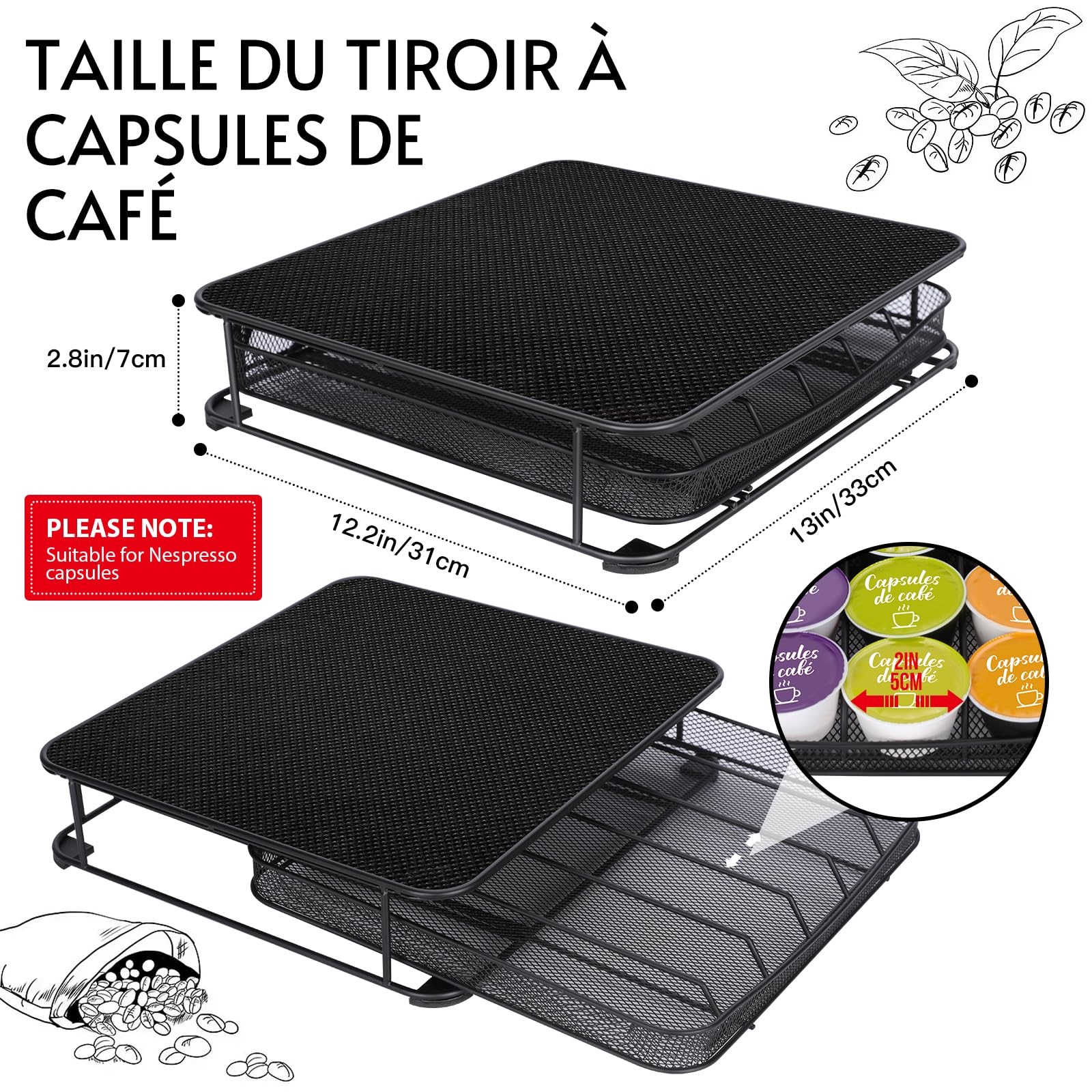Myiosus Porte Capsule Dolce Gusto, Rangement Dosettes Capsules 42 PCS, Tiroir Capsule de Café avec Surface Anti-Vibration, Support Range Dosette pour La Maison, Bureau, Café (Noir)