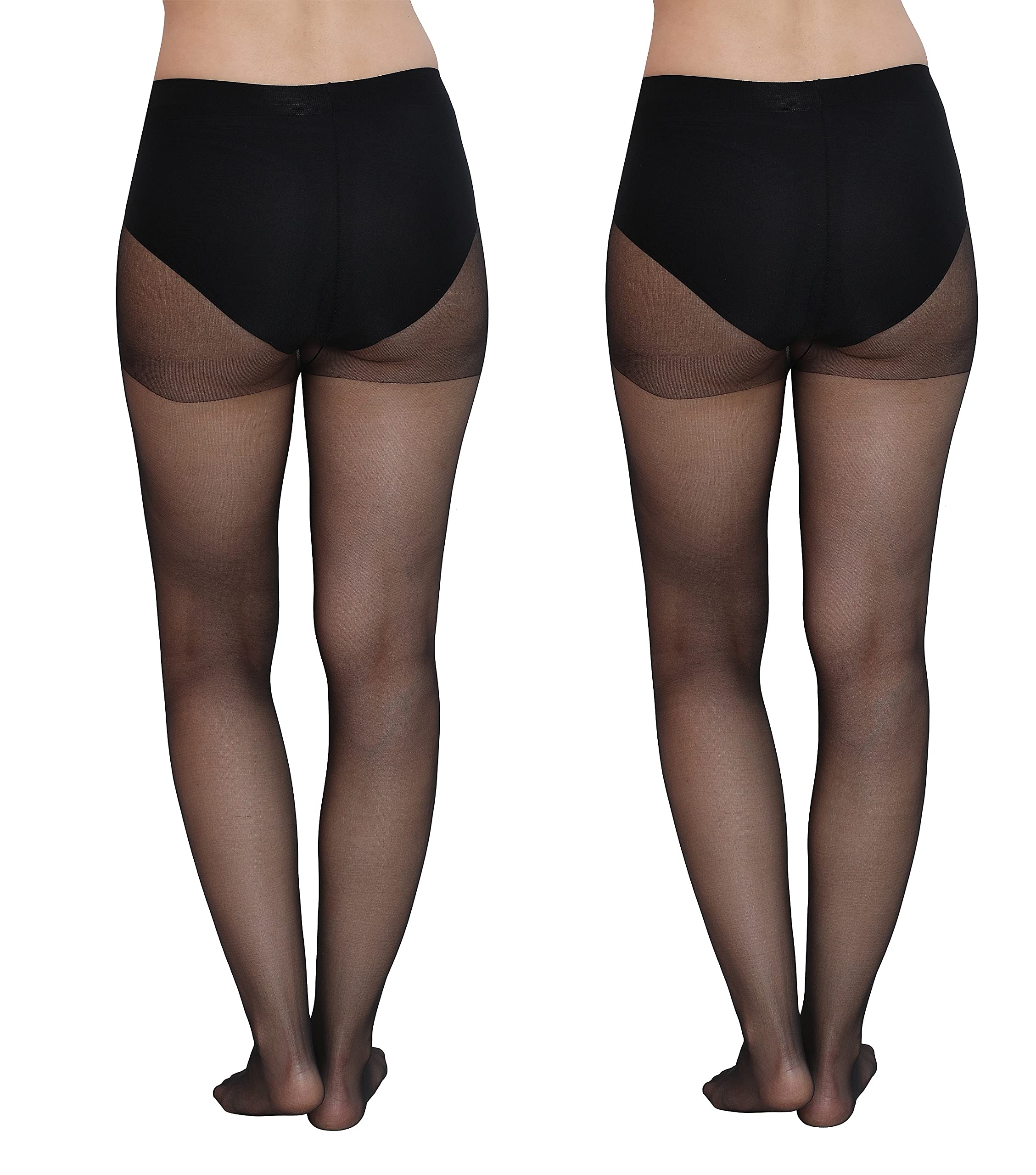 GLAMORAS Women's Nylon Spandex Sheer Pantyhose Transparent Stocking Free Size With Super Stretch Waistband - Black Pack of 2 (Fits Waist 24"-34") - Image 2 thumbnail