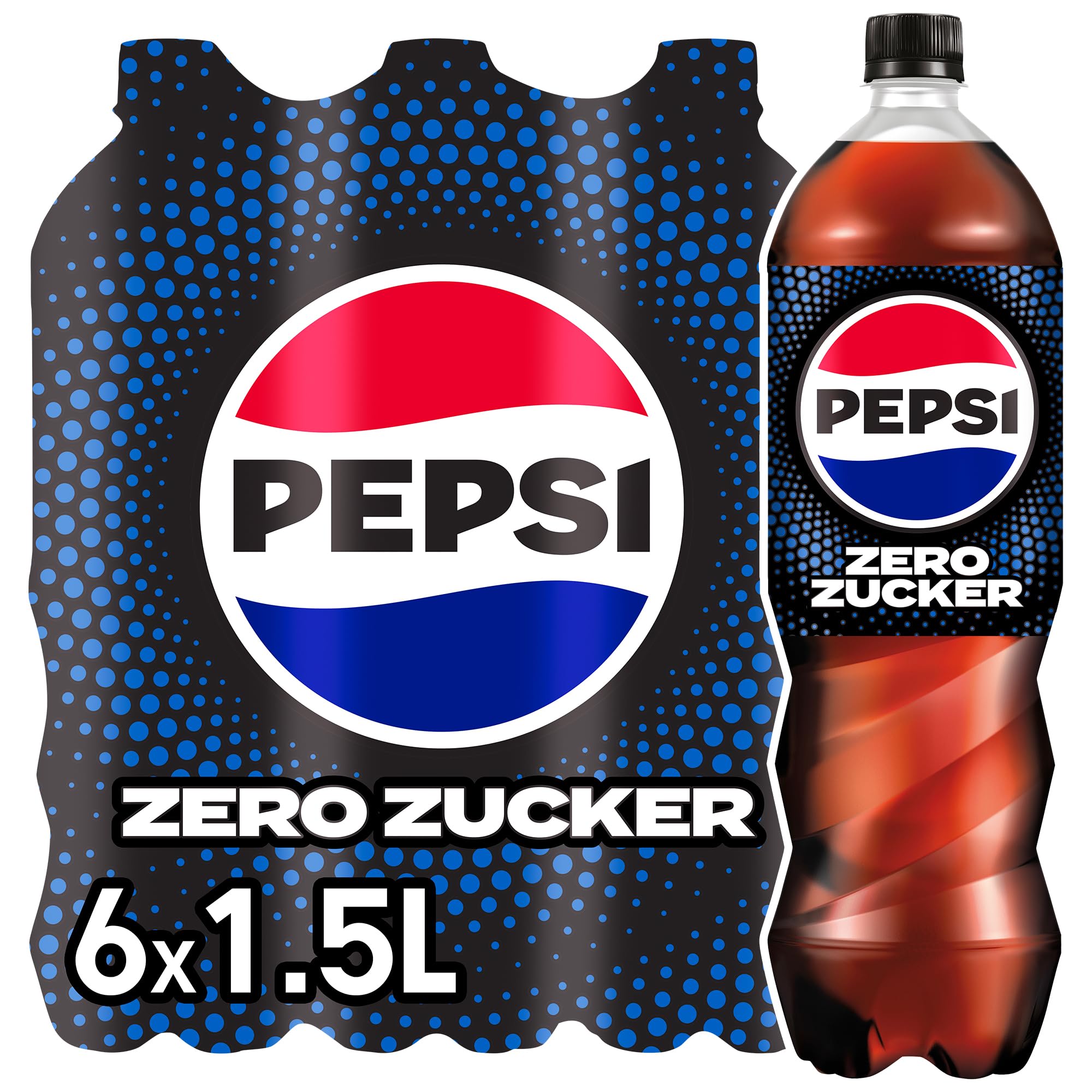 Pepsi Zero Zucker, Das zuckerfreie Erfrischungsgetränk von Pepsi ohne Kalorien, Koffeinhaltige Cola in der Flasche, EINWEG (6 x 1.5 l) (Verpackungsdesign kann abweichen)
