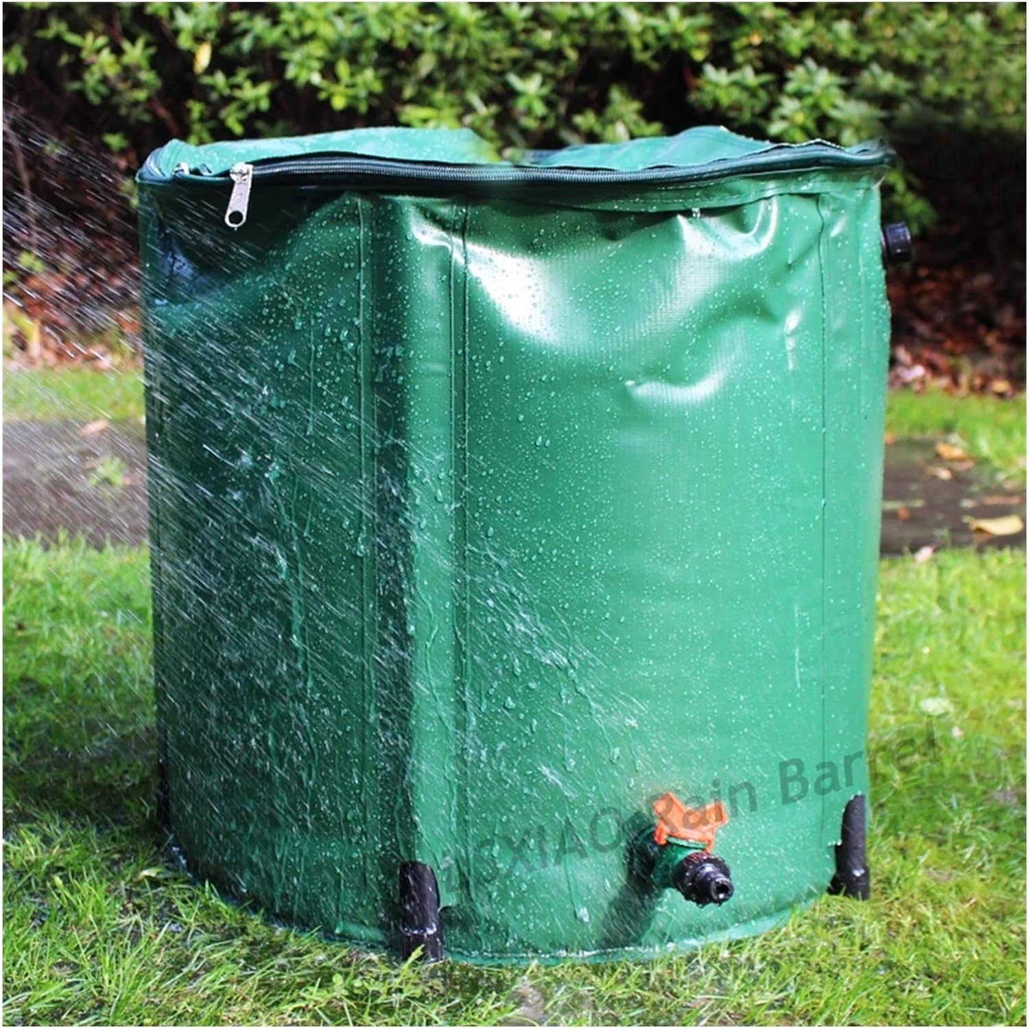 Gardening Watering Equipment,Foldable Rain Barrel,PVC Coated Cloth Cylinder Large Diameter Easy to Store with Zipper Lid,Filter Mesh,Abs Outlet Valve,Green,250L/60 * 88Cm (Green 500L/80 * 98Cm)