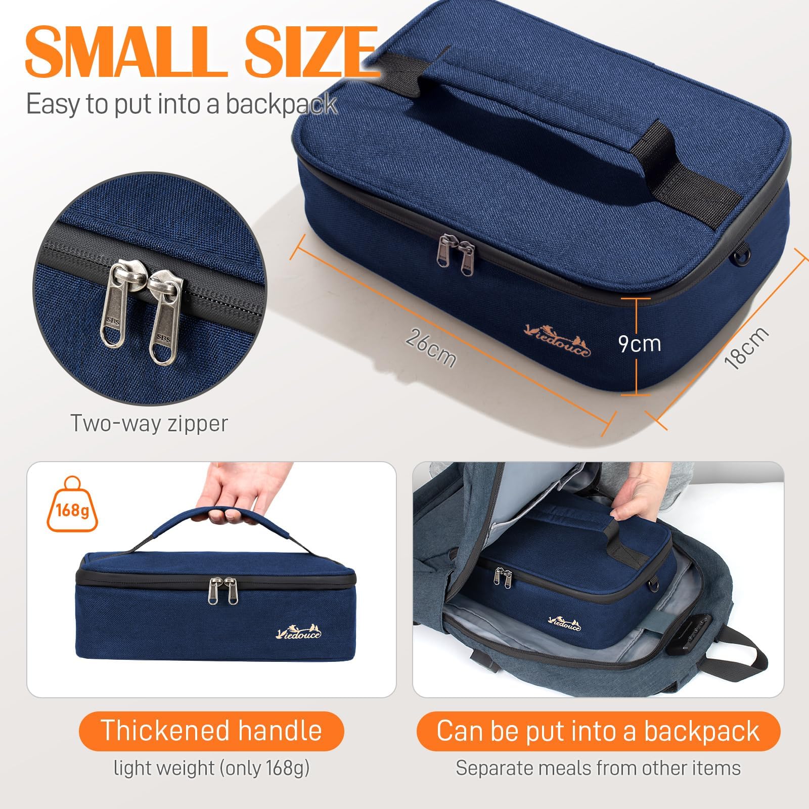 Viedouce Mini Borsa Termica Porta Pranzo 4L Impermeabile, Doppia Cerniera Riutilizzabile Contenitore per il Pranzo Isolata Uomo e Donna, Pieghevole Termico Pranzo per Ufficio/Scuola (Blu)