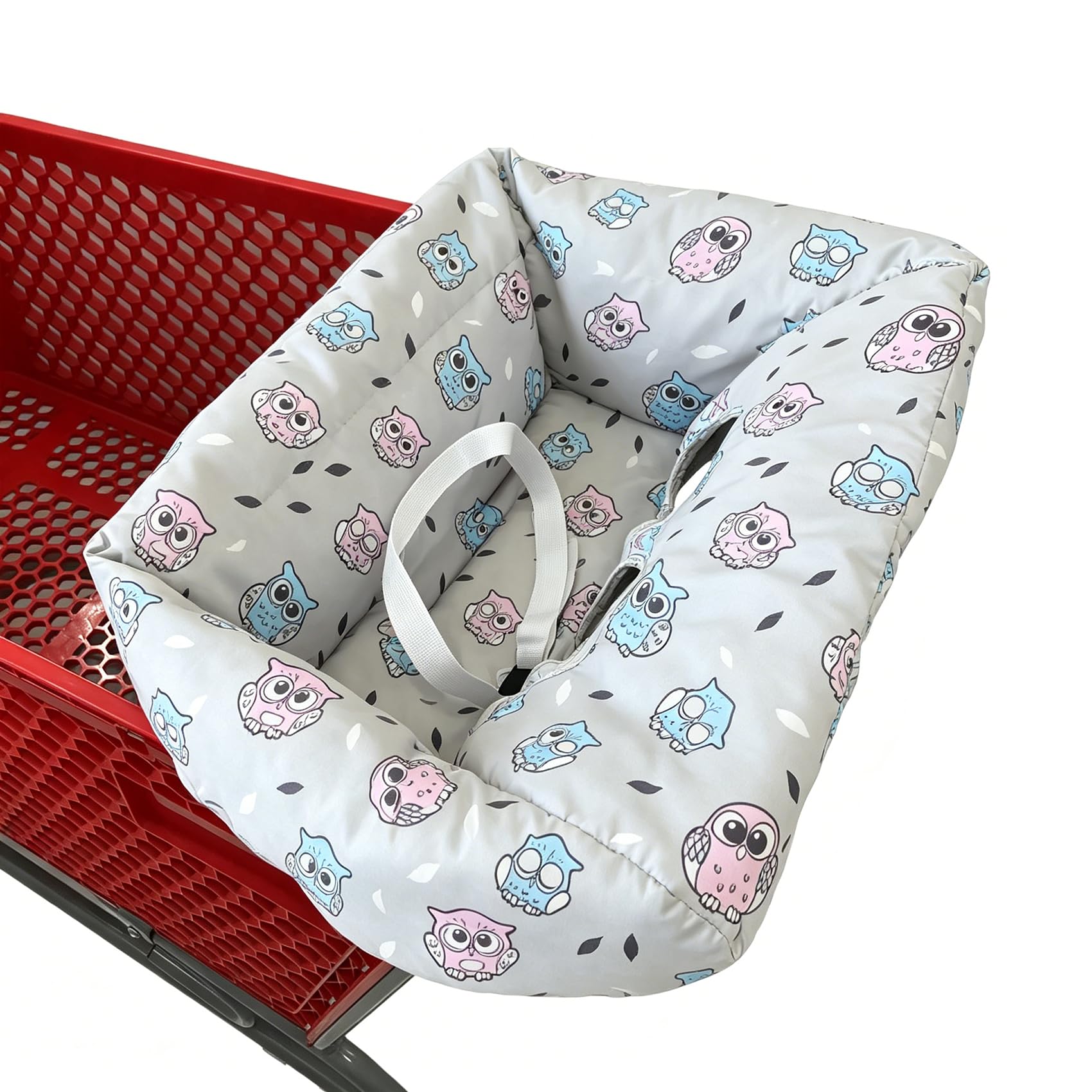 Funda portátil para carrito de la compra, fundas para silla alta y carrito de comestibles para bebés, niños, bebés y niños pequeños, incluye bolsa de transporte (simple búho gris)