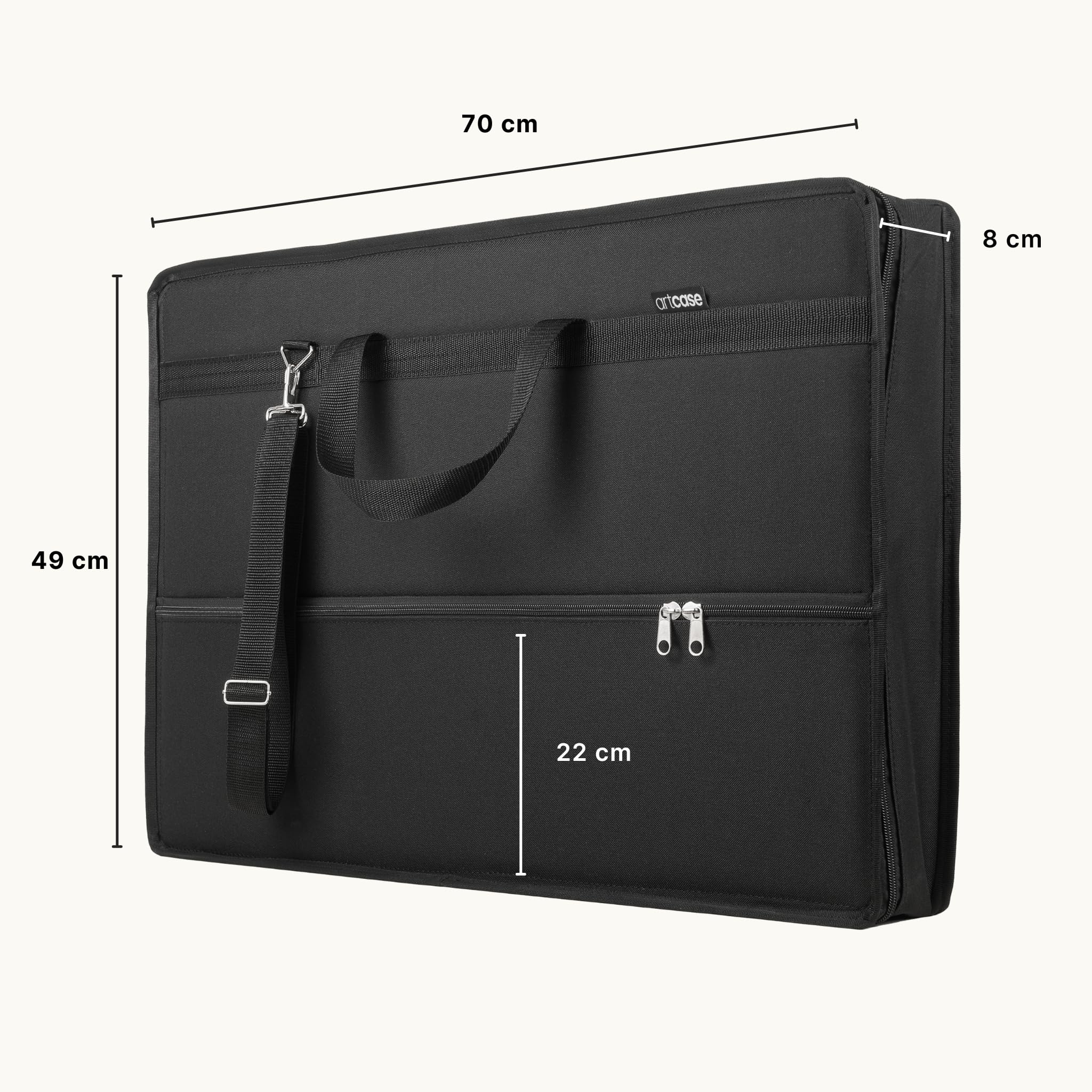 Le'arte artcase max DIN A2 – Artist Portfolio case, Hardcover Drawing Folder A2, Document Transport Bag, 70 x 49 x 8 cm, Storage Art case, Waterproof Poliestere, Large Format, Hard-Cover, Black, Nero