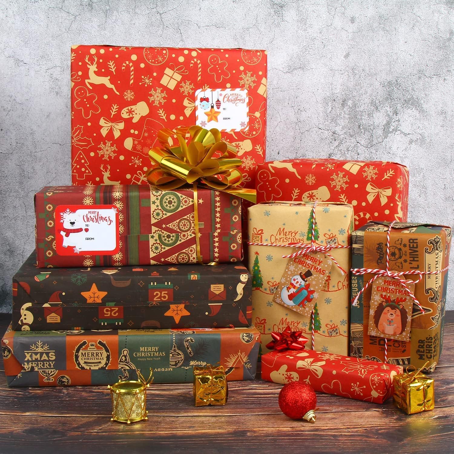 VEYLIN Christmas Gift Wrapping Paper,5 Pack Folded Gift Wrapping Paper for Xmas Gift Wrap(50 x 70cm)