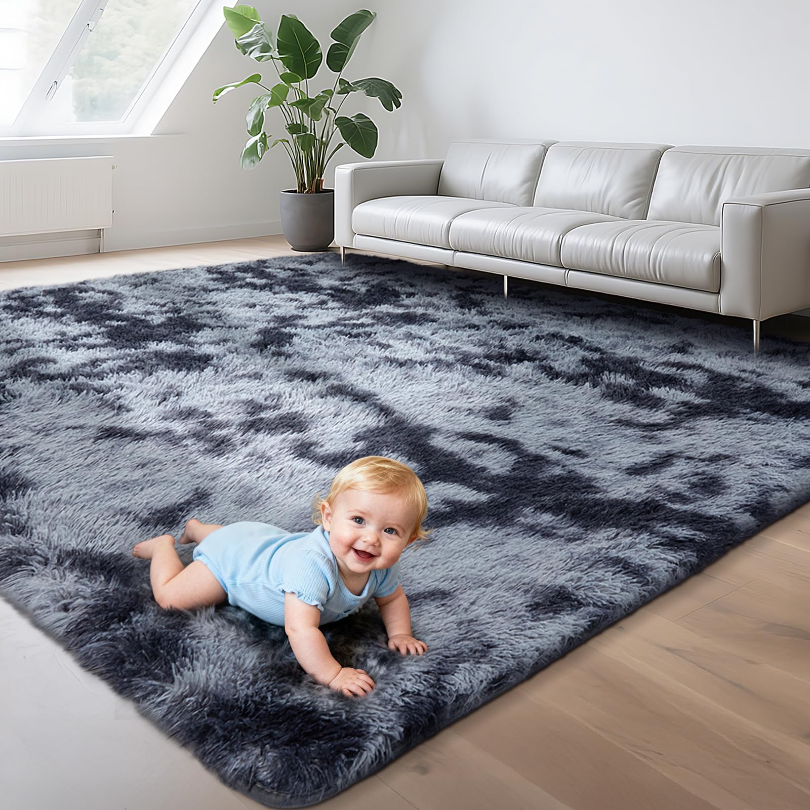 LNZHAO Room Living Rugs 120x180cm - Extra Large Shaggy Soft Fluffy Rug Area Carpet, Modern Tie-dye Carpet - Washable Rugs for Home Decor, Bedroom, Dorm, Kids Room Lounge Office, Dark Grey โ image 1