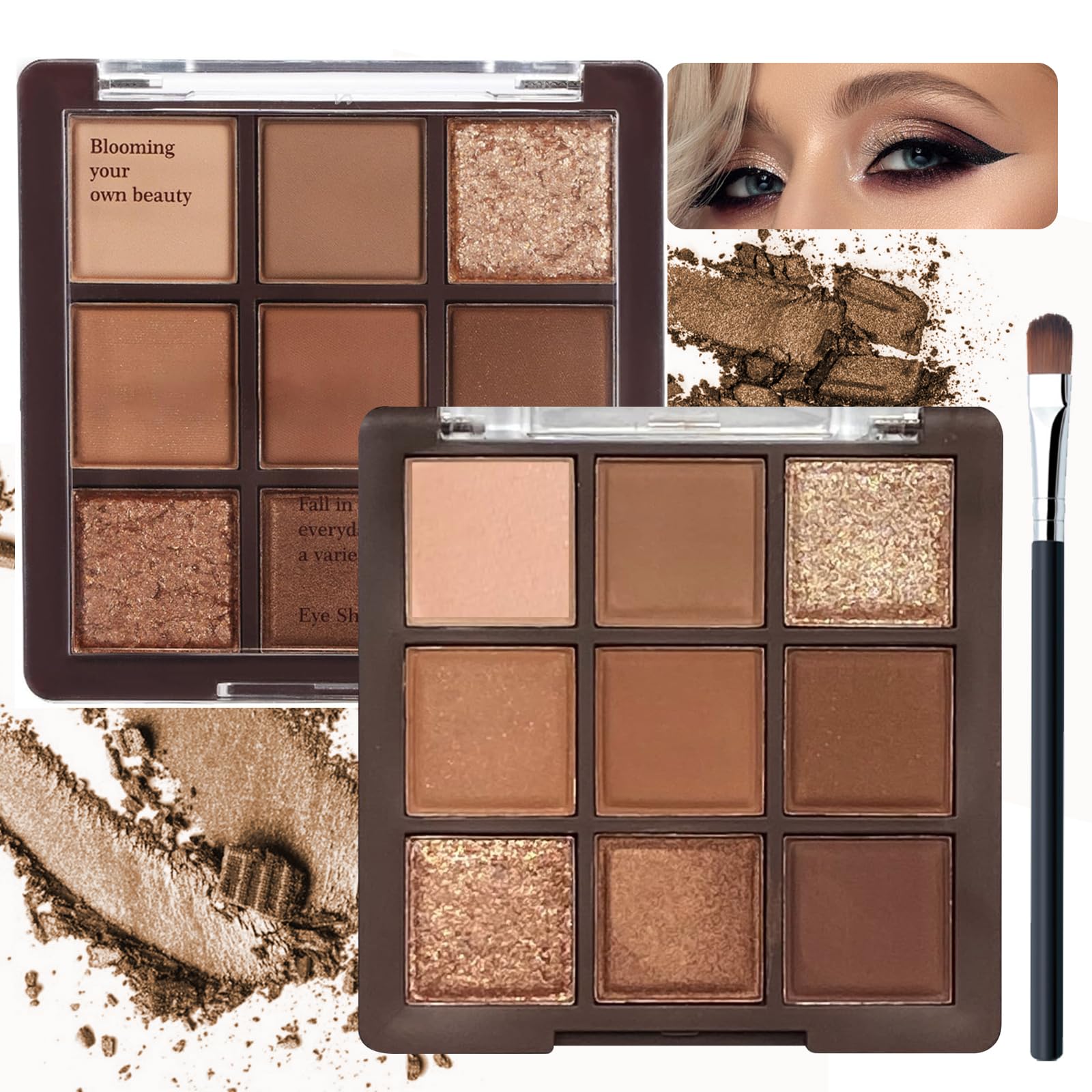 INBOLM Brown Eyeshadow Palette, 9 Colour Chocolate Eyeshadow Palettes,Waterproof Long Lasting Nude Eyeshadow Palette,With a Mixture of Browns, Multipurpose Eyeshadows for Women