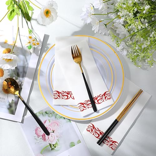Miniatura 4 de Qilery Paquete de 200 servilletas desechables de lino, elegantes servilletas de papel decorativas, suaves y absorbentes, toallas de invitados para