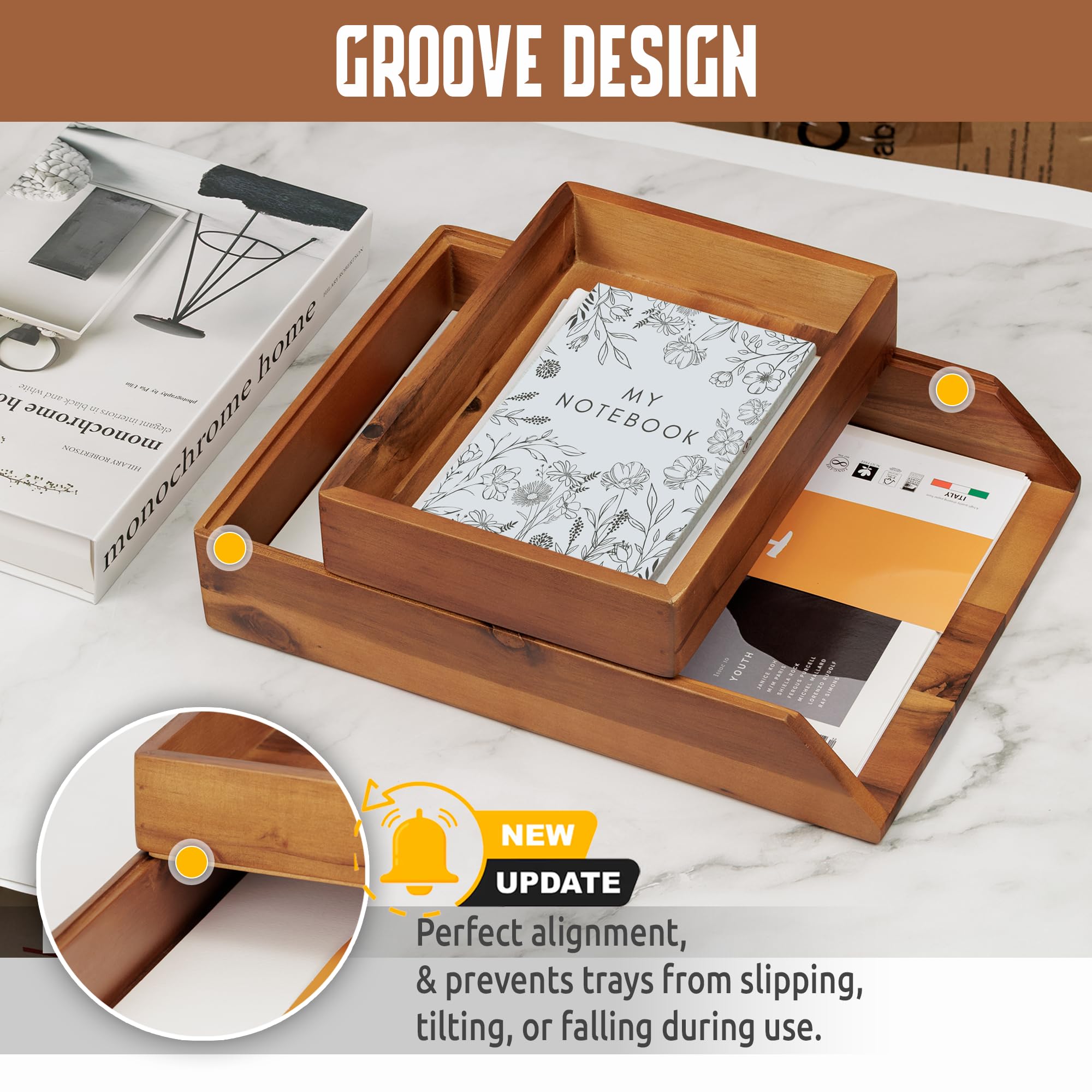 Akazien-Büro-Schubladen-Organizer, 2er-Set, Papier-Briefablage, Aufbewahrungsmappen, Notizbücher, Kopierpapier, Druckpapier, Holz, Schreibtisch, rechteckig, Arbeitsplatzhalter, Schreibwaren-Saver
