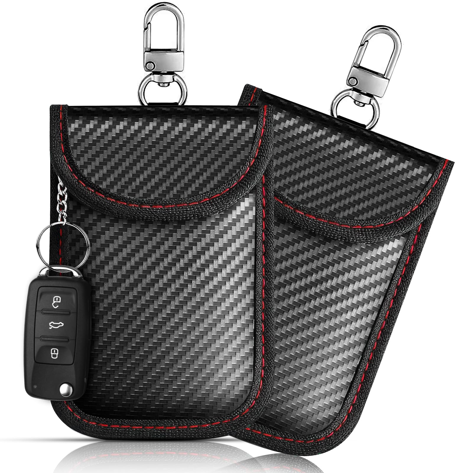 2 Pack Faraday Bags for Car Key Fobs, Anti-Theft Signal Blocking Pouch, Fireproof & Waterproof RFID Faraday Cage for Car Keys and RFID Cards, Portable Design (Black)
