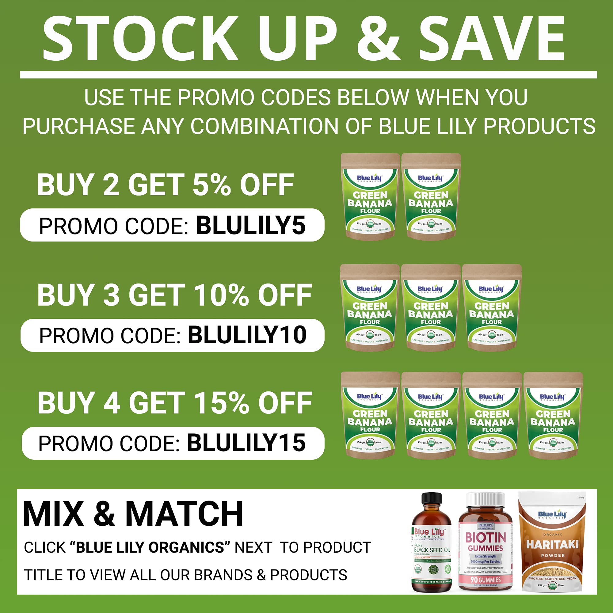 Blue Lily Organics Green Banana Flour (16 oz) 100 Organic USDA Certified, Glutenfree