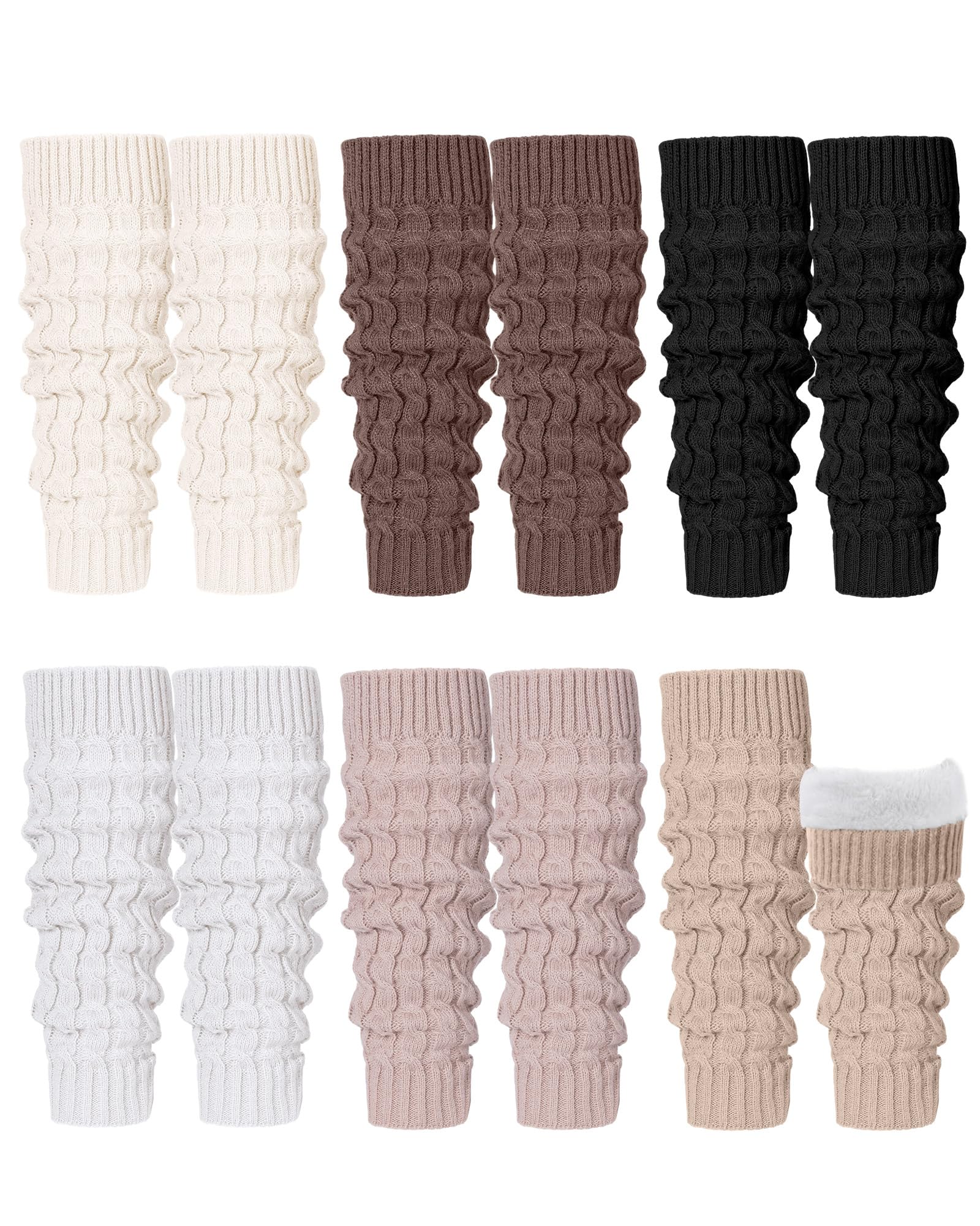 Shihanee 6 Pairs Women Fleece Lined Leg Warmers Knit Winter Warm Retro Leg Warmer Long Boot Socks for