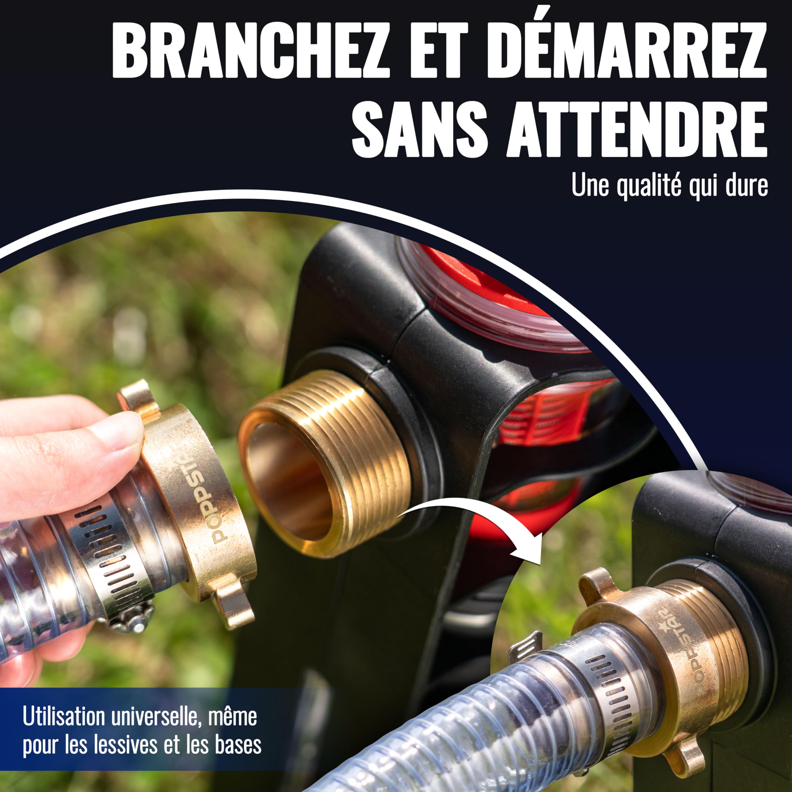 Poppstar Tuyau d'aspiration 1 pouce 7 m (DI 25 / DE 33 mm, Paroi 4 mm), crépine inox clapet anti-retour, écrou-raccord DI 1 1/4" (41,9 mm), réducteur DE 1" (33,3 mm)