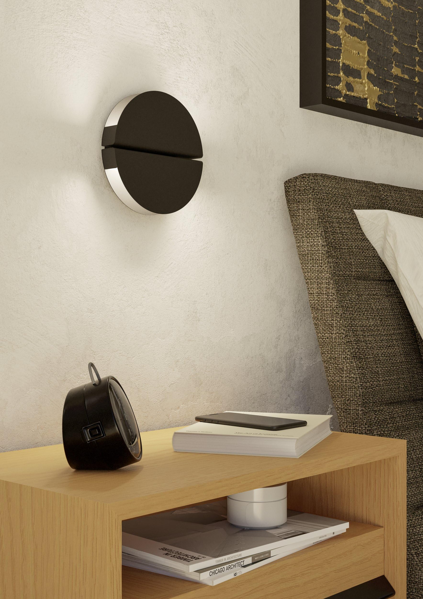 EGLO LED Wandlampe Pianosa, Wandleuchte innen mit indirekter Beleuchtung | runde Schlafzimmerlampe aus Metall in Schwarz, warmweiß - kaltweiß, Ø 18 cm