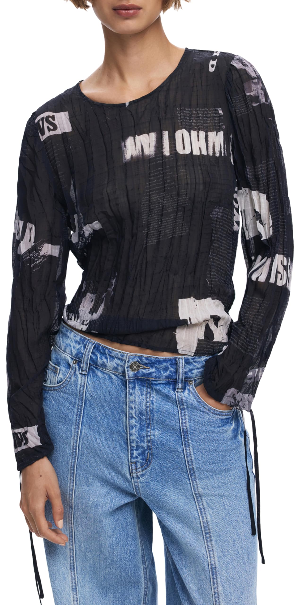 Desigual Women's Black Blus_breaking News, 2000 Xl