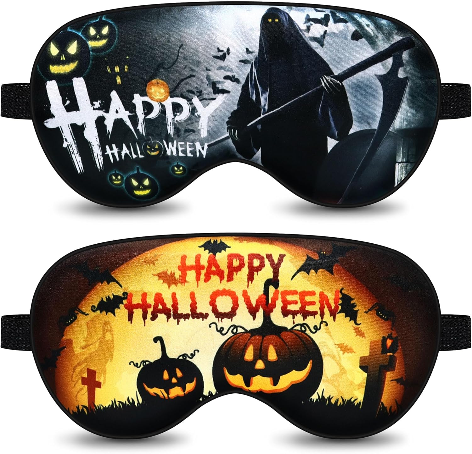 2 Pcs Happy Halloween Sleep Eye Mask Pumpkin Bat Eye Mask with Adjustable Strap Spooky Skeleton Eye Cover Soft Lightweight Blindfold for Kid Teen Adult Home Travel Yoga Nap Blindfold Game