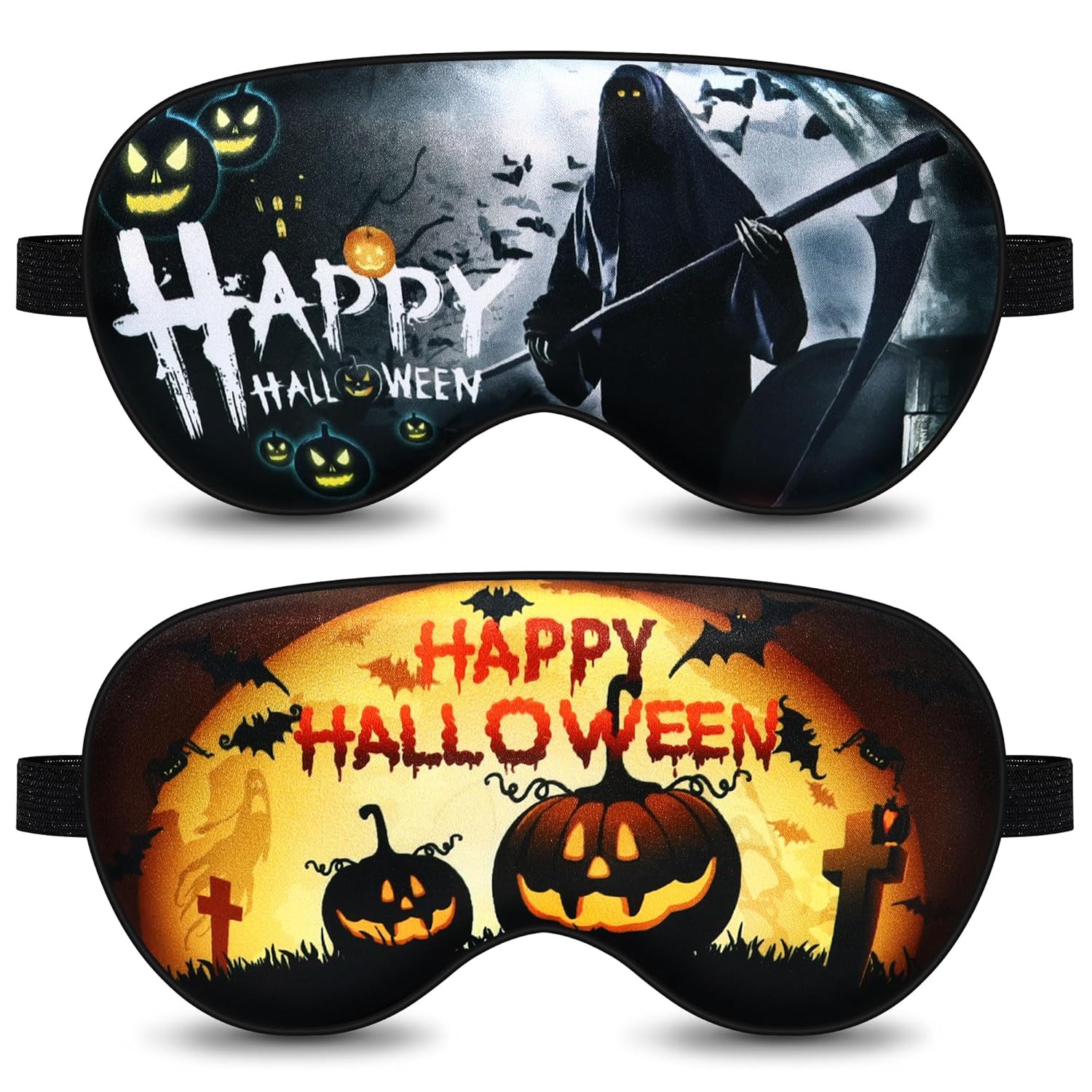 2 Pcs Sleep Eye Mask Pumpkin Bat Eye Mask with Adjustable Strap Spooky Skeleton Eye Cover Soft Lightweight