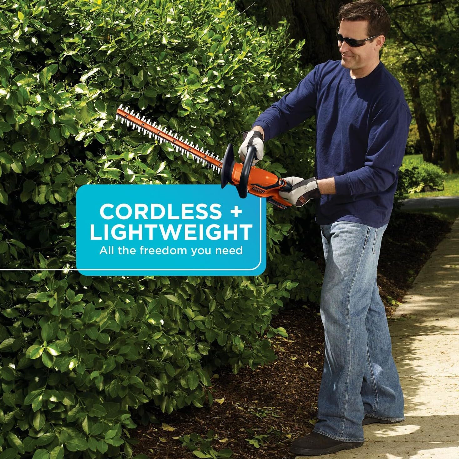 BLACKDECKER 20V MAX Cordless Hedge Trimmer Battery and Charger Included 22 Inch Steel Blade Lightweight Bush Trimmer Soft Grip Less Vibration LHT2220 product thumbnail 7