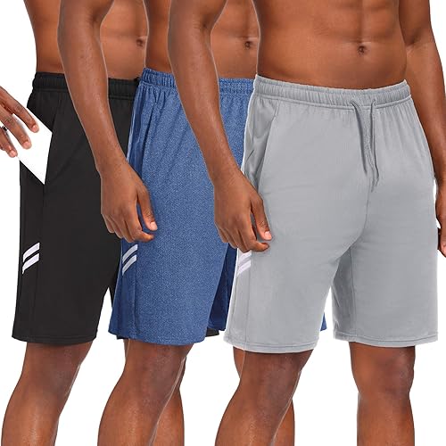 Runhit Pantalones cortos de gimnasio para hombre, paquete de 3 pantalones cortos deportivos para hombre, 9 pulgadas, para entrenamiento, baloncesto,