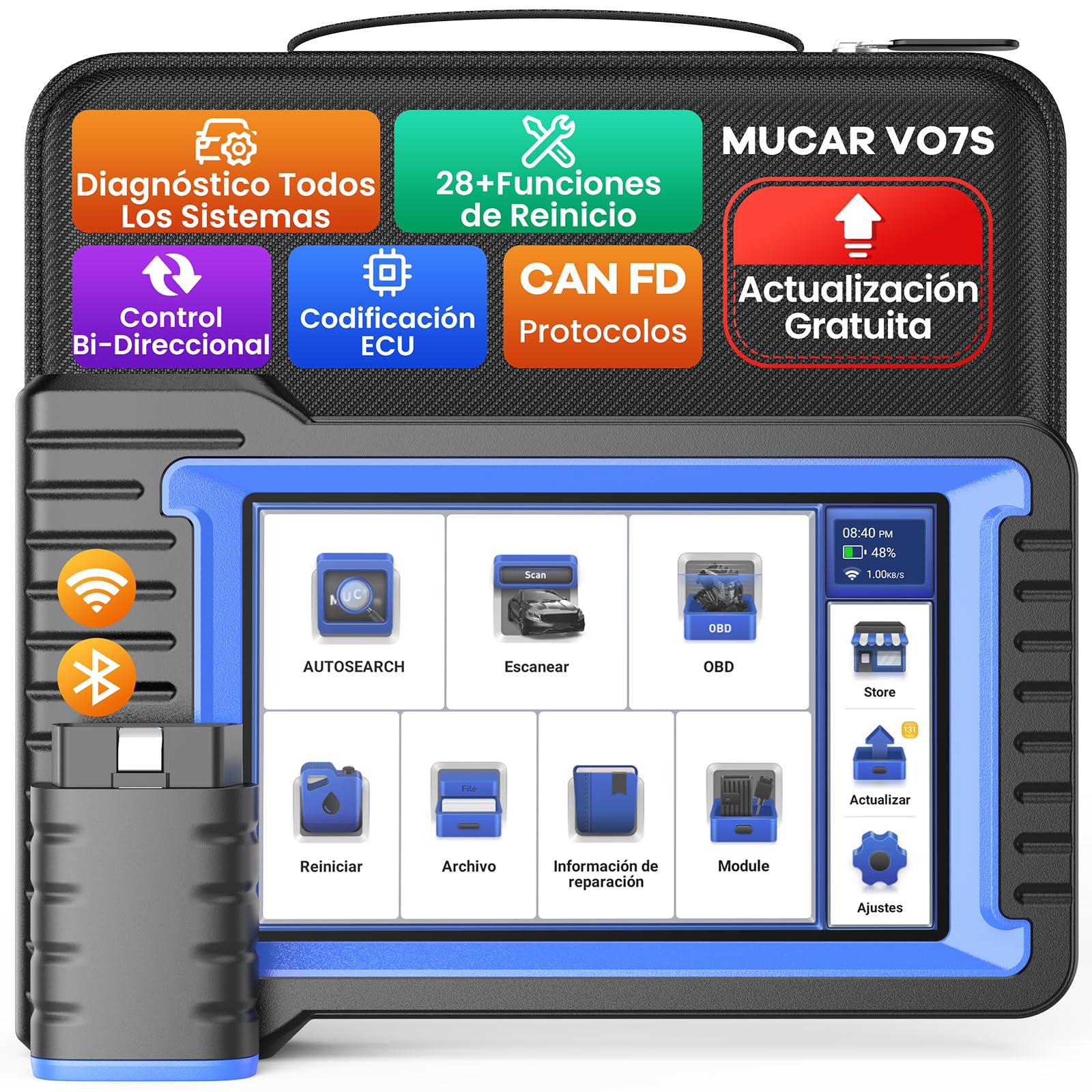 MUCAR VO7S Dispositivo de Diagnóstico del Coche | Dispositivo de Lectura del Coche para Pruebas Activas/Codificación de ECU/Apoya el Protocolo CANFD