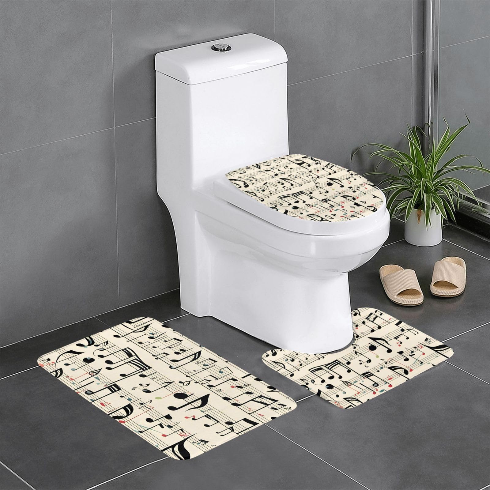 Tapis de salle de bain clefs de musique antidérapants lot de 3 pour WC et coiffeuse