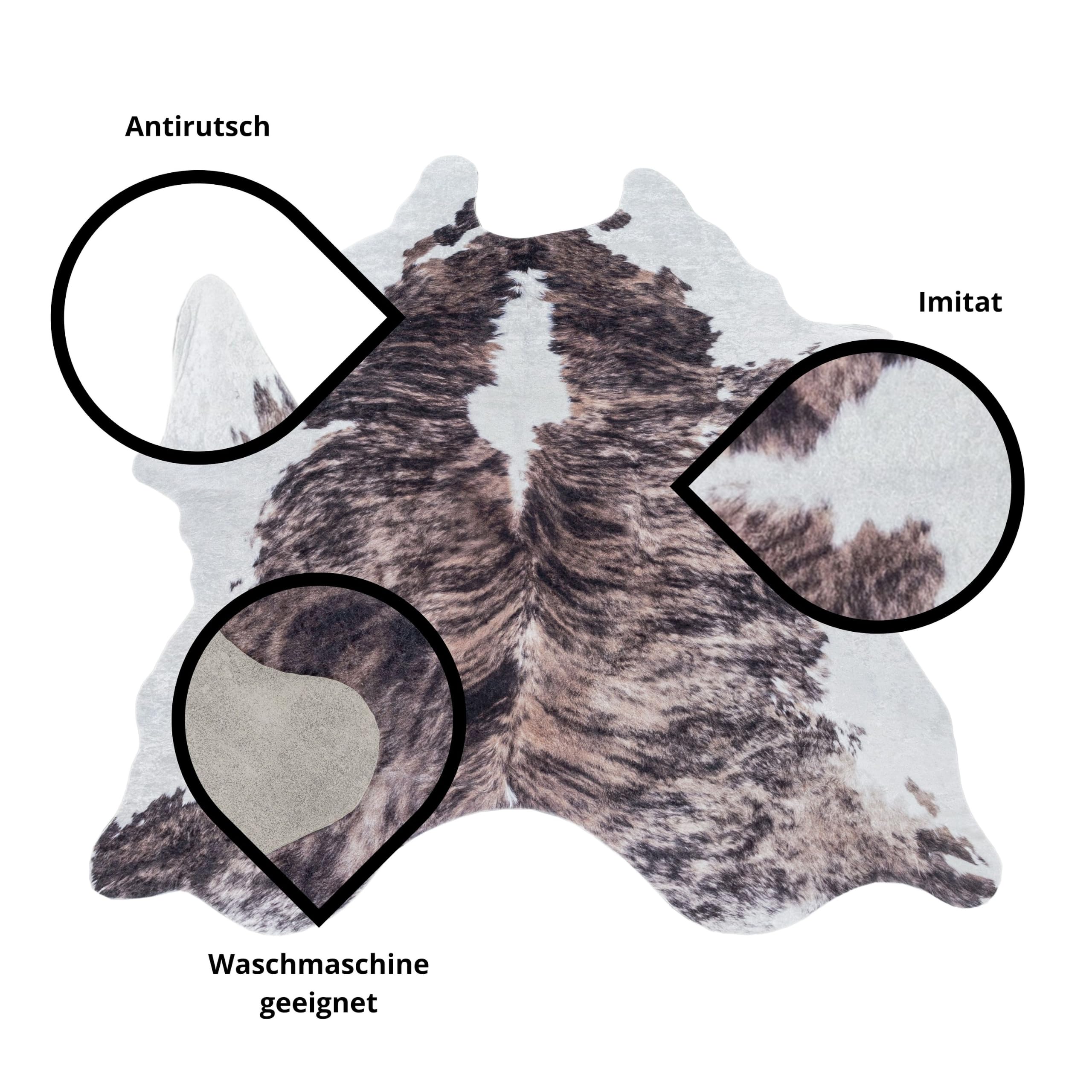 HomebyHome Kunstfell Teppich Braun-Creme 150x200 cm Waschbar & tierleidfrei Täuschend echtes Design rutschfeste Rückseite Weich & vielseitig für Wohnzimmer, Schlafzimmer & Wanddeko