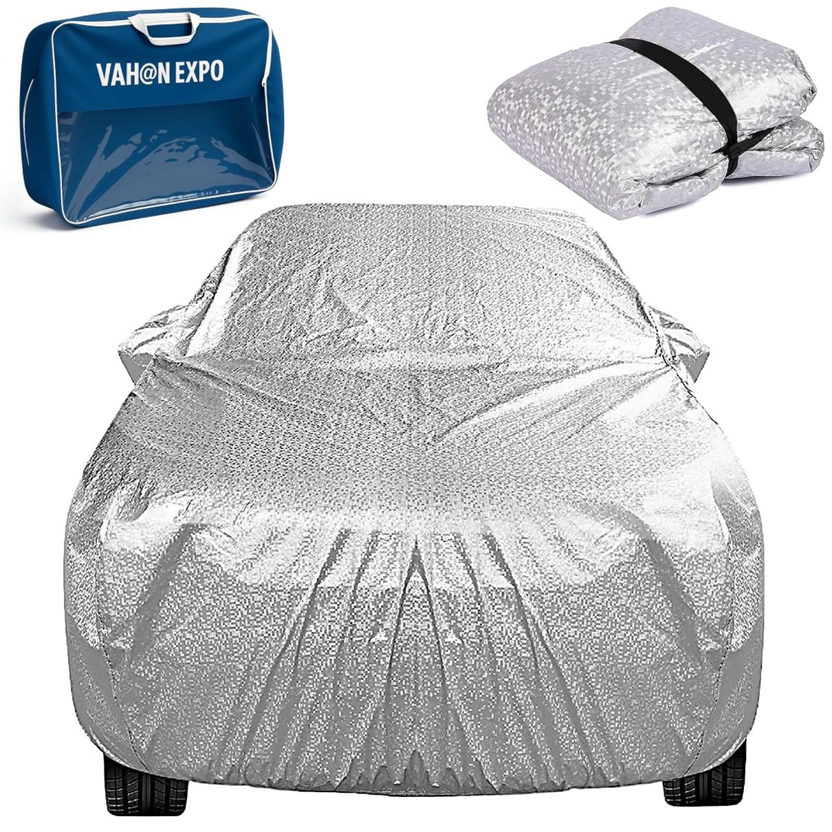 Alto K-10 New (2022) 100% Waterproof Car Cover for All Weather Protection with Mirror Pocket Inner Cotton Layer Triple Stitched Cover with Belt Bottom Elastic to Secure Fit-Silver Metallic (F2)-image-29