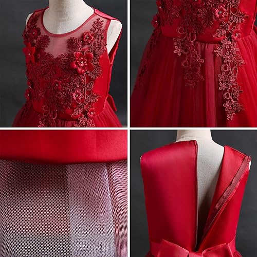 Miniatura 6 de Vestido de tul con flores para niña pequeña, vestido de princesa para concurso de belleza, fiesta de cumpleaños, boda, formal, largo hasta el suelo,