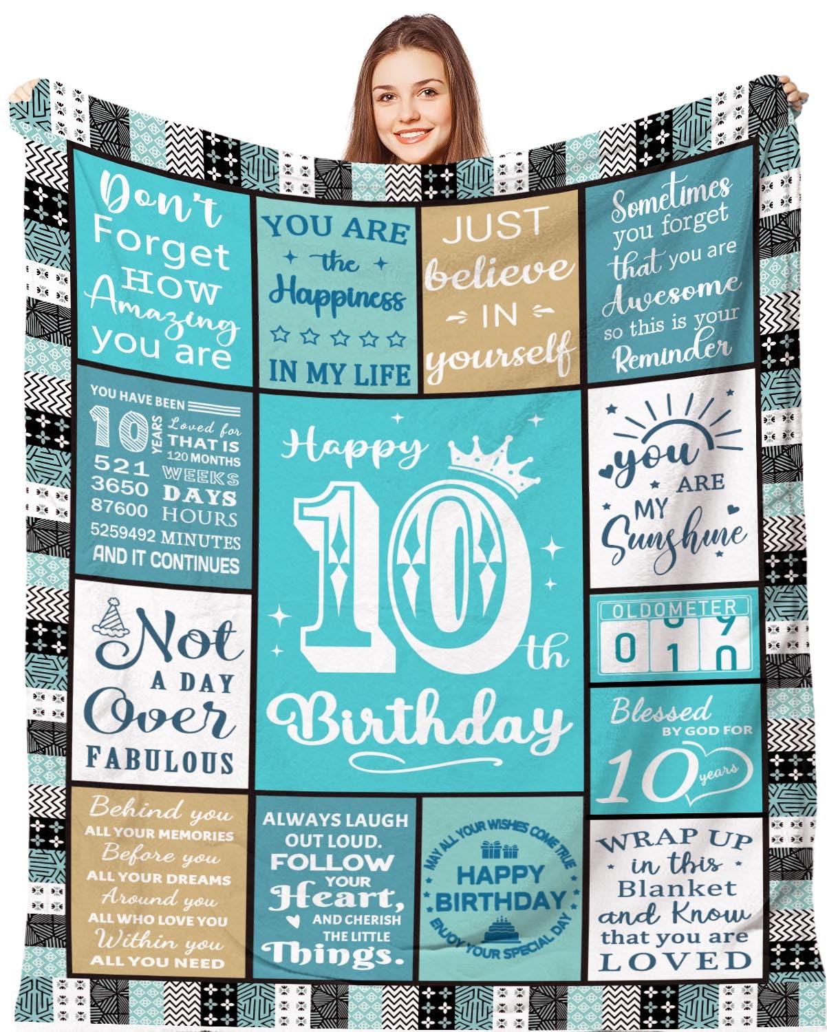 10th Birthday Gifts for Girls Boys 150 x 130 cm - Personalised 10 Years Old Birthday Blanket Gift for Her Him, Happy Girl Boy 10 Bday Decorations Throw Presents for Daughter Granddaughter Sister