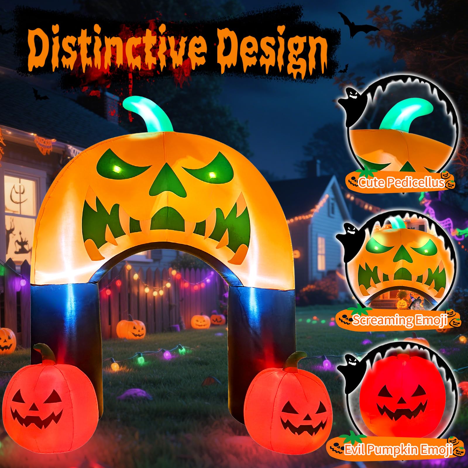 Zucca gonfiabile di Halloween con gatto strega a LED, decorazione animata da cortile per esterni, prato, feste, balcone e patio (arco di zucca da 3 m)