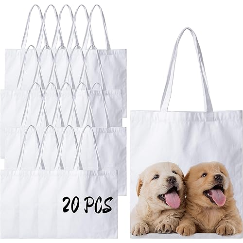Joyclub 20 Pack Canvas Tote Bags Bulk Sublimation Blanks Tote Bags Polyester Medium Reusable Grocery Cloth Bags for Heat Transfer Tie Dye Advertising Painting Crafting Library DIY Gift