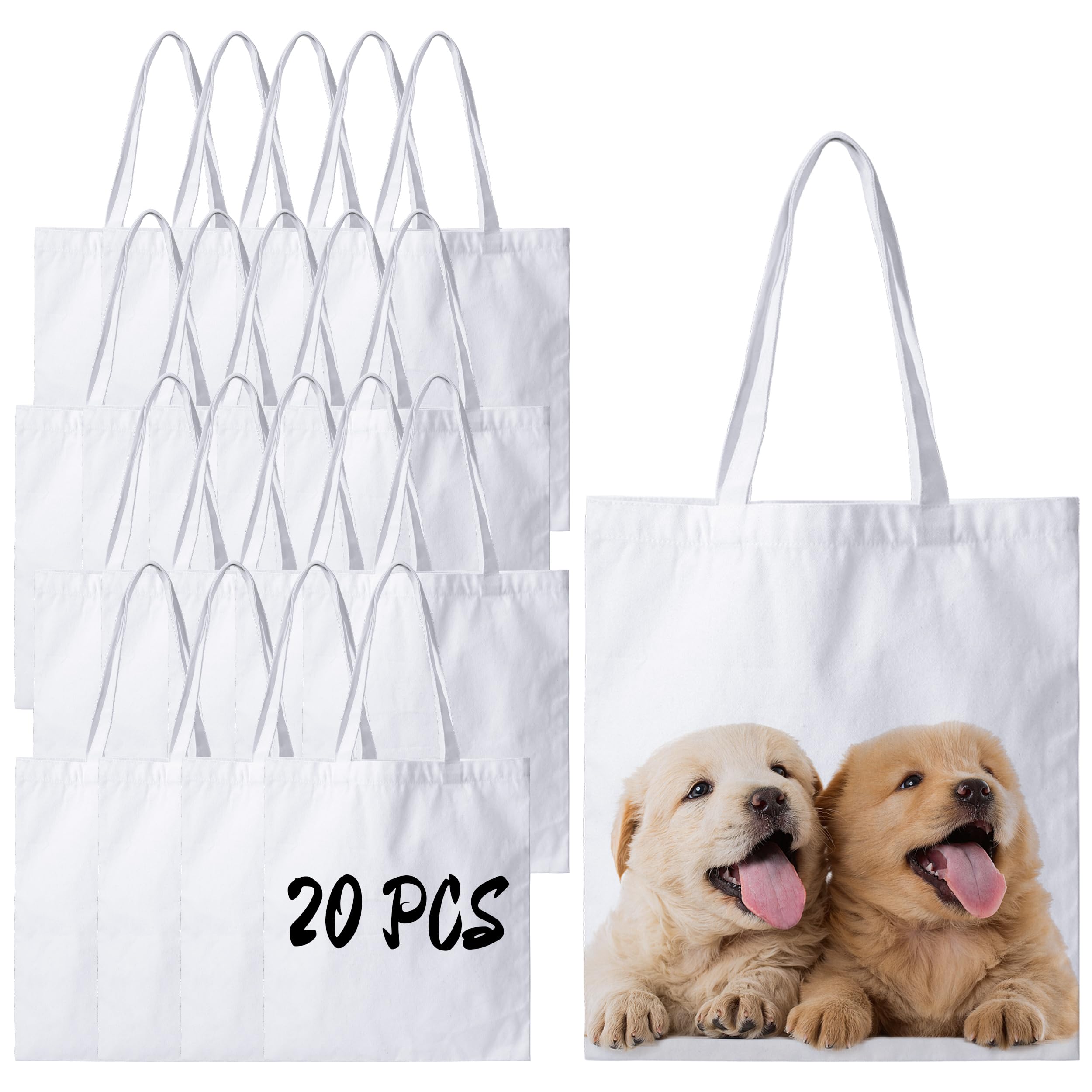 Joyclub 20 Pack Canvas Tote Bags Bulk Sublimation Blanks Tote Bags Polyester Medium Reusable Grocery Cloth Bags for Heat Transfer Tie Dye Advertising