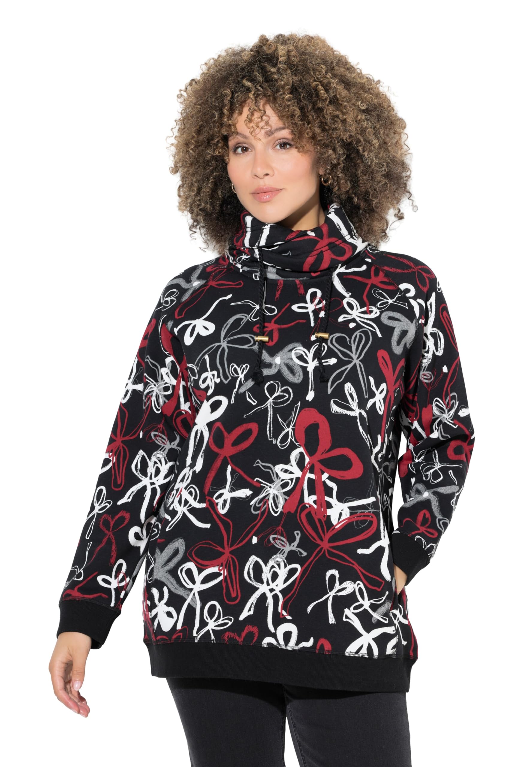 Ulla Popken Damen große Größen Übergrößen Plus Size Sweatshirt, Scribble-Muster, Stehkragen, Langarm 845022