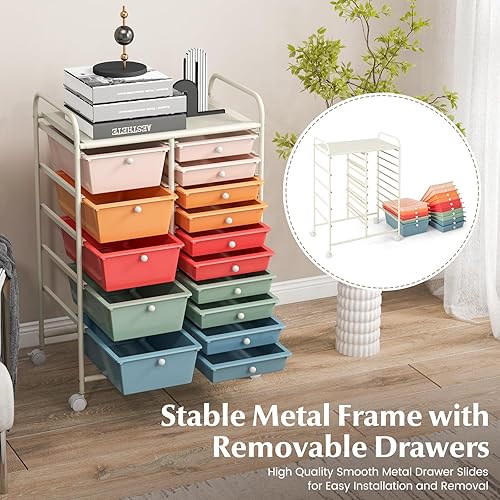 Miniatura 5 de RELAX4LIFE Carritos de Cajones de Almacenamiento de 15 Cajones - Carrito Utilitario Móvil Rodante con Ruedas, Organizador de Manualidades para