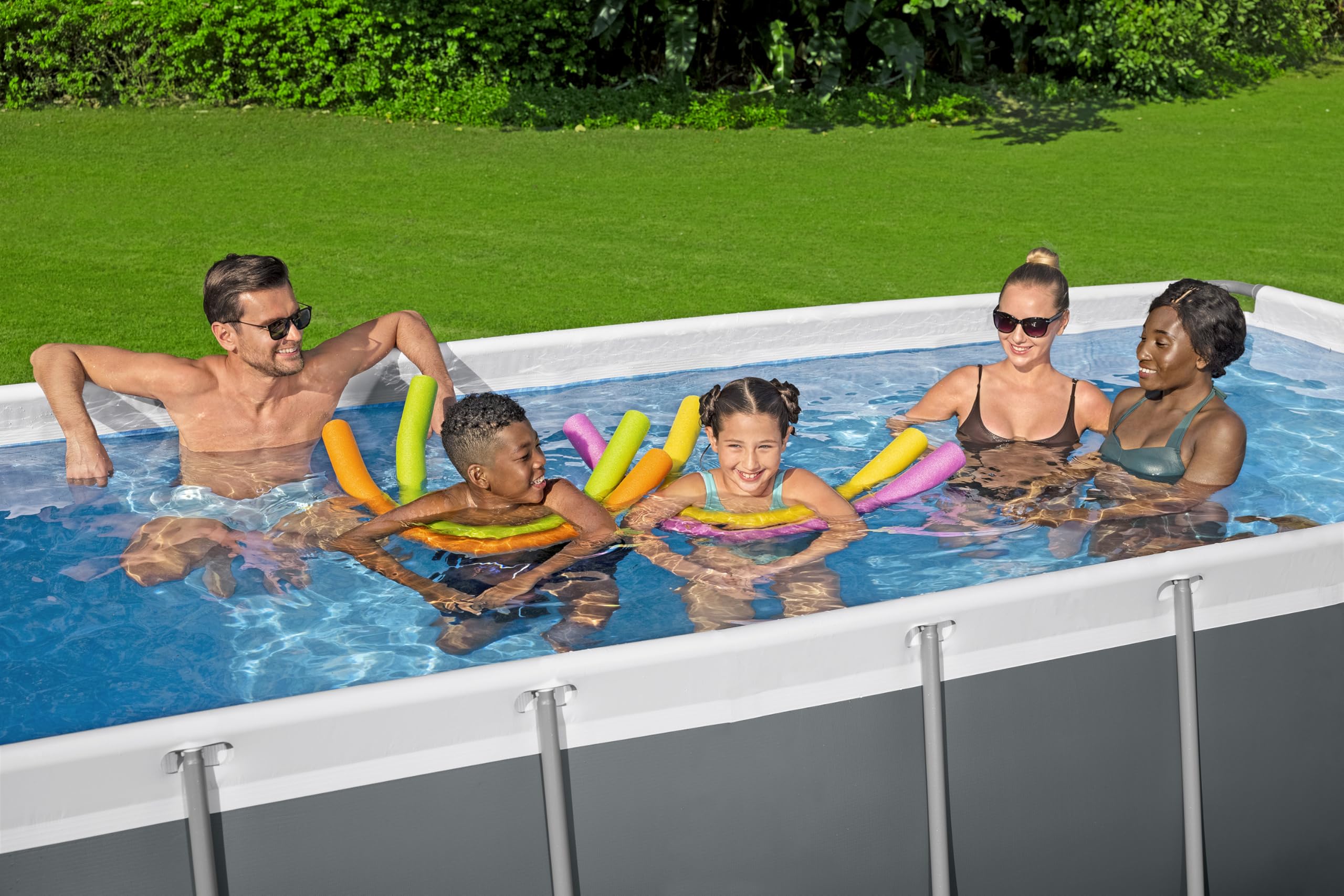 Bestway Power Steel Frame Pool Set mit Filterpumpe 404 x 201 x 100 cm, grau, eckig