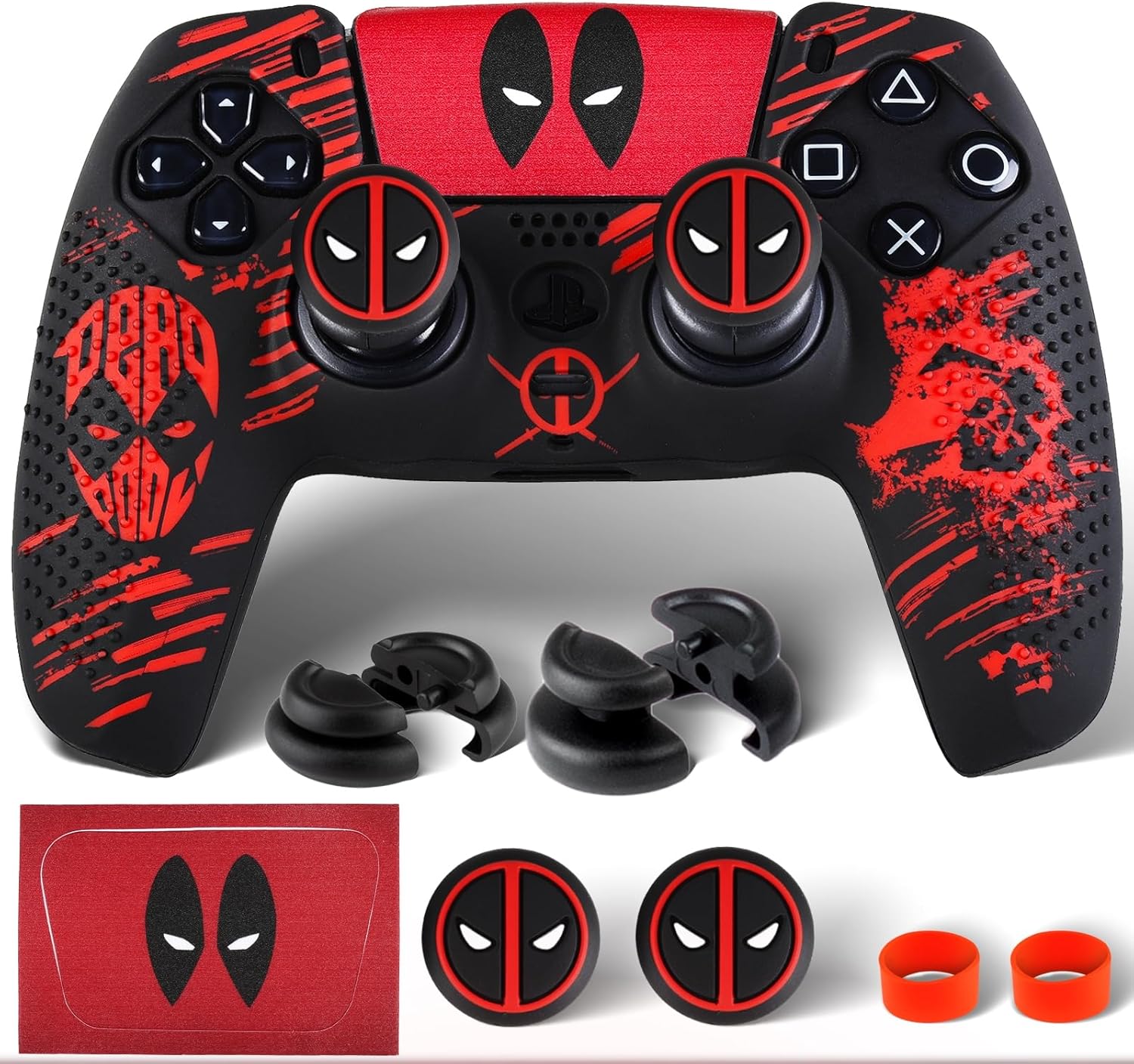 Silicone Skin Cover Sticker x 1 & Extender Grips x 2 for PS5 Controller Deapool