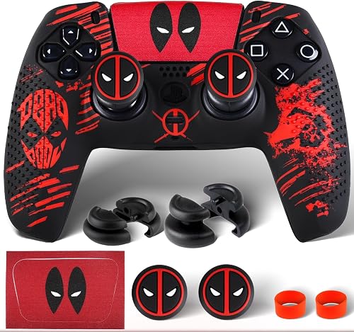 Silicone Skin Cover Sticker x 1 & Extender Grips x 2 for PS5 Controller Deapool