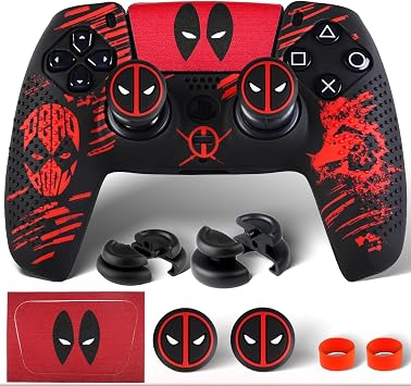 Silicone Skin Cover Sticker x 1 & Extender Grips x 2 for PS5 Controller Deapool