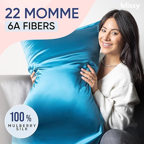Miniatura 10 de Blissy Funda de almohada de seda - 100% seda de morera pura - 22 Momme 6A fibras de alta calidad - Funda de almohada de satén para cabello y piel -