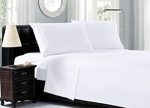 Elegant Comfort Juego de sábanas de lujo en Tienda 1500 Premier calidad hotelera bordado de 4 piezas, sin arrugas, 100%, Queen, color blanco