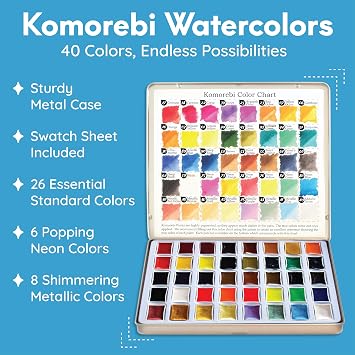 MozArt Japanese Watercolor Paint Kit 40 Colors 10 Brushes & Palette