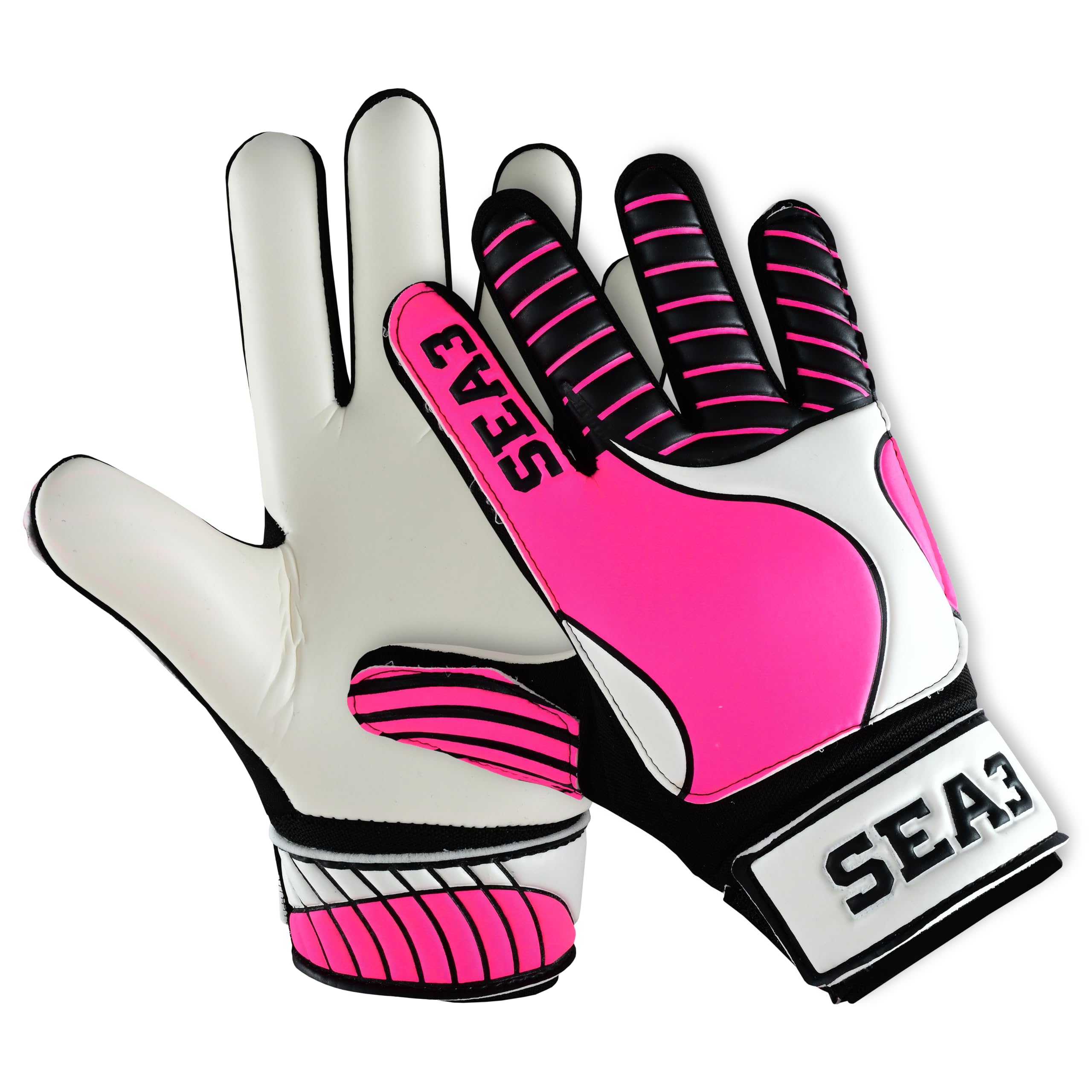 SEA3 Unisex Kids Boys Children's Junior Football Goalkeeper Sports Soccer Training Goalie Gloves, Pink - Size 2: Age 4 to 5 Years