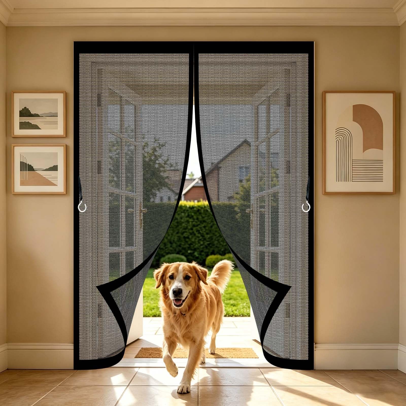 Guoyfen Black Magnetic Screen Door 138 X 193 Cm With Powerful Magnets And Full Frame Magic Tape, Hands Free Closing Magnetic Door Screen Fly Curtains For Doors For Kitchen Bedroom,