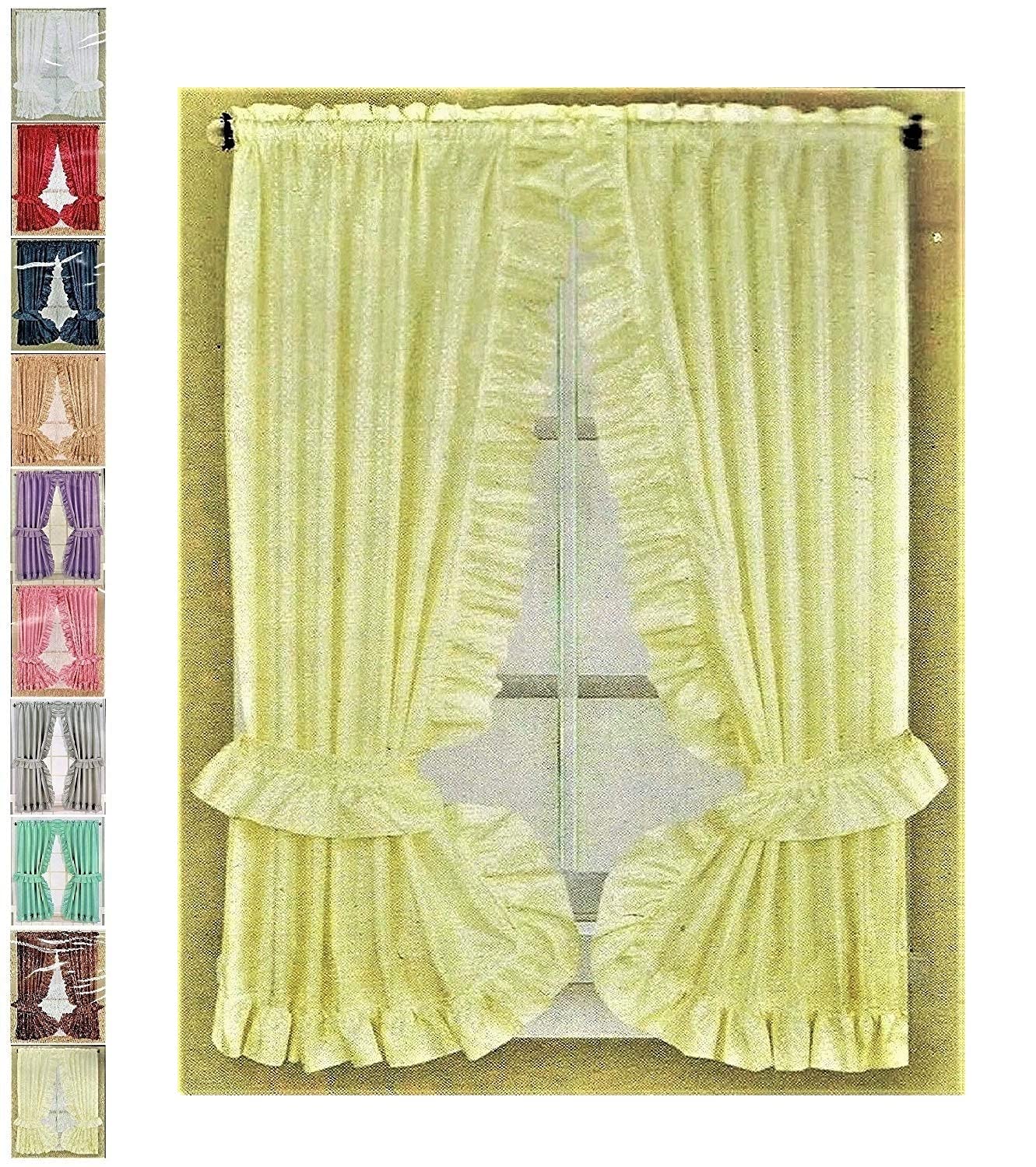 Ruffled Fabric Window Curtain Set, Mosaic - 2 TIE Backs - Adhesive Hooks (Beige)