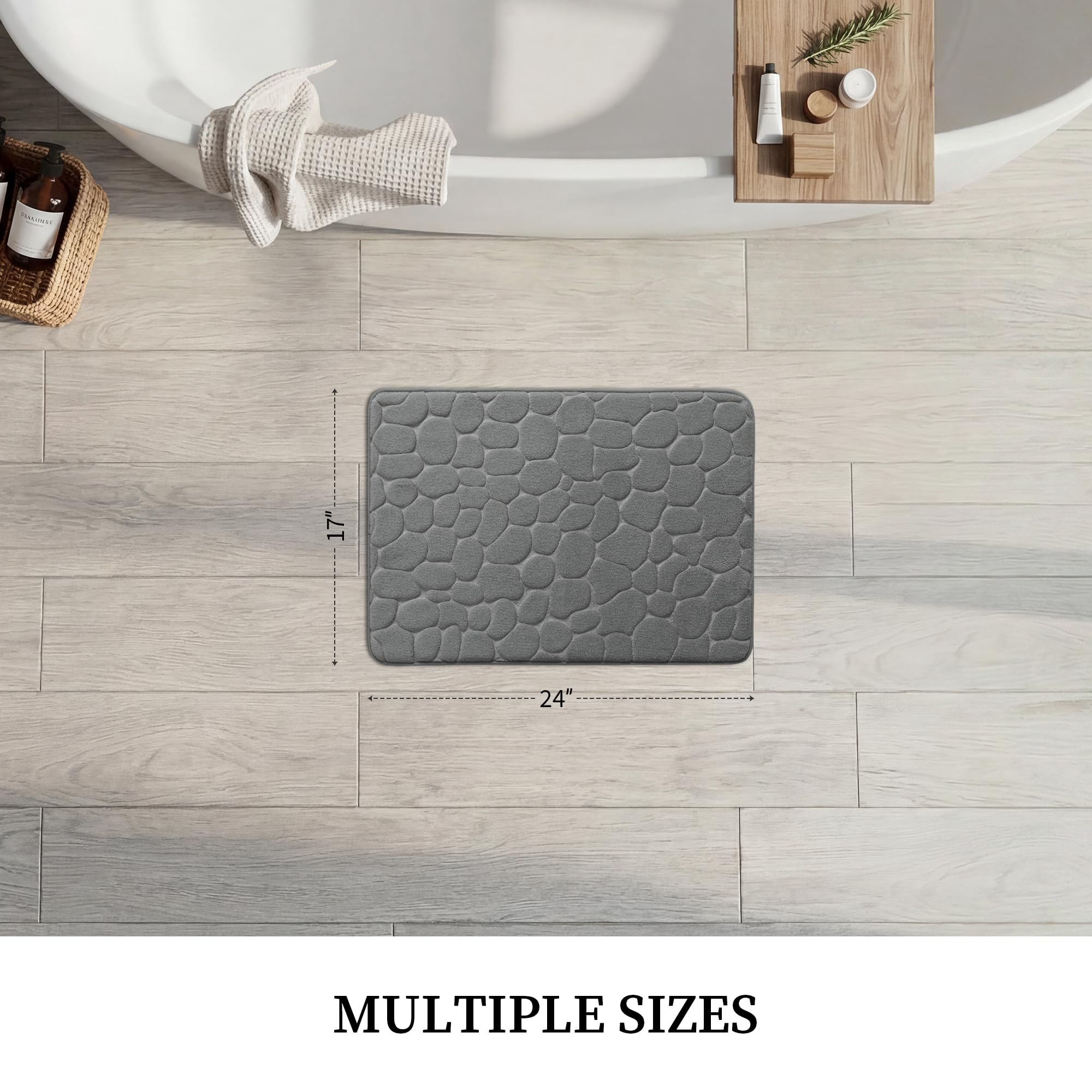 YIHOUSE Alfombra de baño de espuma viscoelástica, superabsorbente de agua, lavable a máquina (17 x 24 pulgadas, gris oscuro)