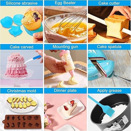 Miniatura 5 de Kit de decoración de pasteles, 748 piezas de suministros de decoración de pasteles con 3 moldes de forma desmontable, portador de tartas, forros