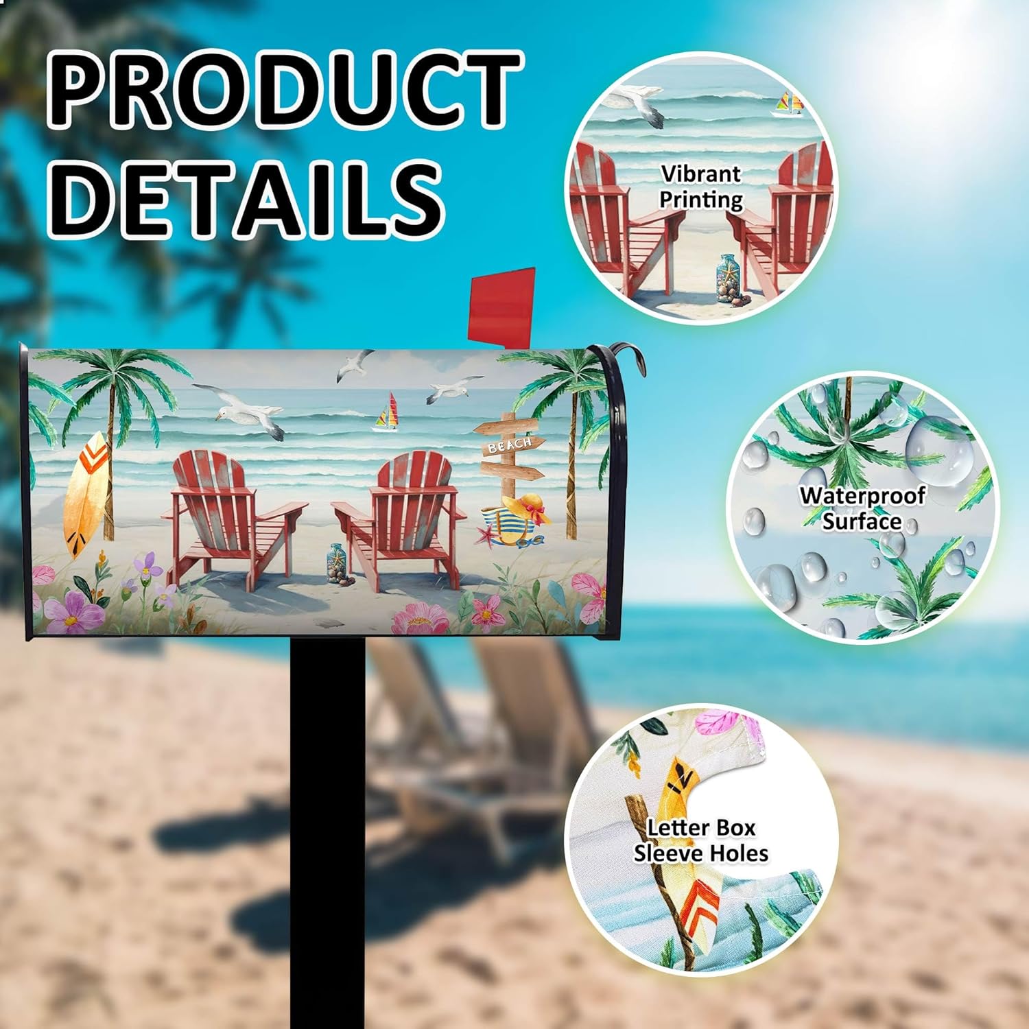 Coastal Beach Mailbox Covers Magnetic Standard Size 21" X 18" Seaside Summer Welcome Mailbox Wraps Post Letter Box Cover for Garden Yard Home Decor Outdoor Decorations (Beach, 21" x 18")