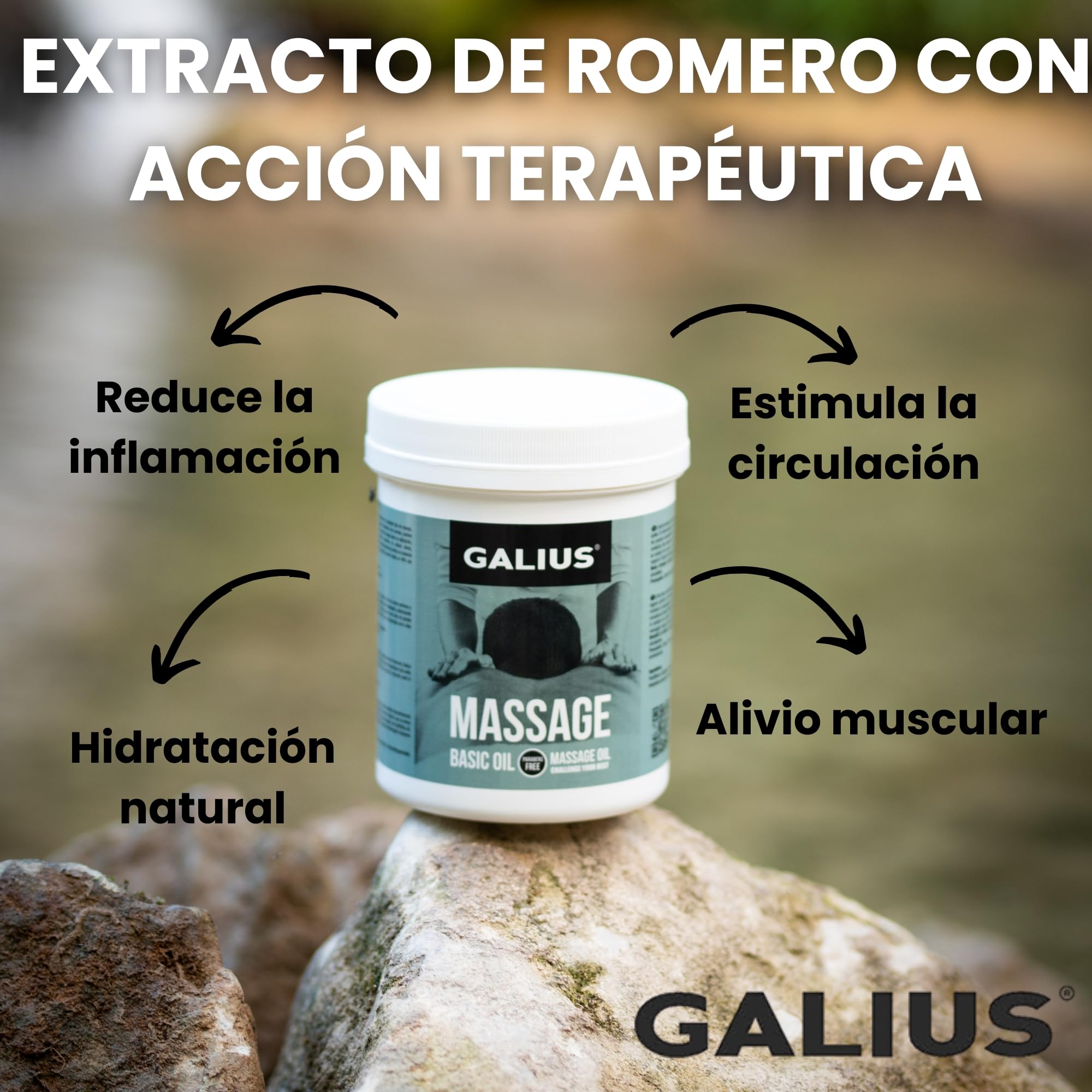Galius - Aceite Sólido de Romero para Masajes - Aceites Esenciales para Profesionales y Deportistas - Aceite de Romero - Combate la Inflamación Alivia el Dolor Muscular Estimula la Circulación 1000ml